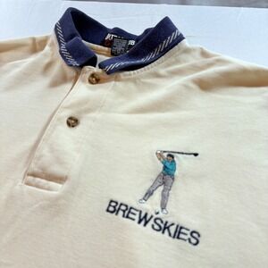 Vintage UltraClub Brewskies Golf Polo Shirt Mens XXL Cream Cotton Made in USA